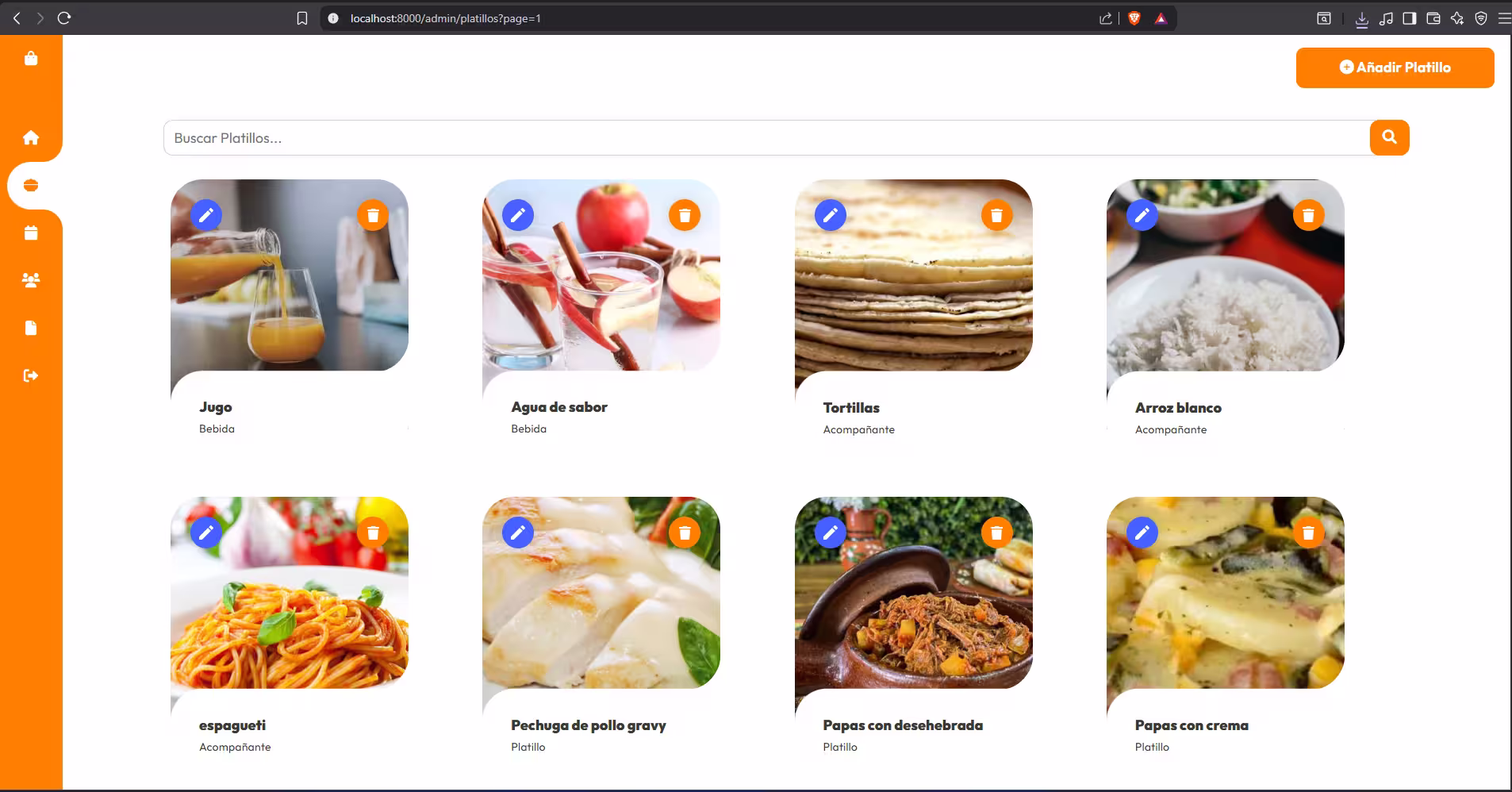 Gestión de platillos