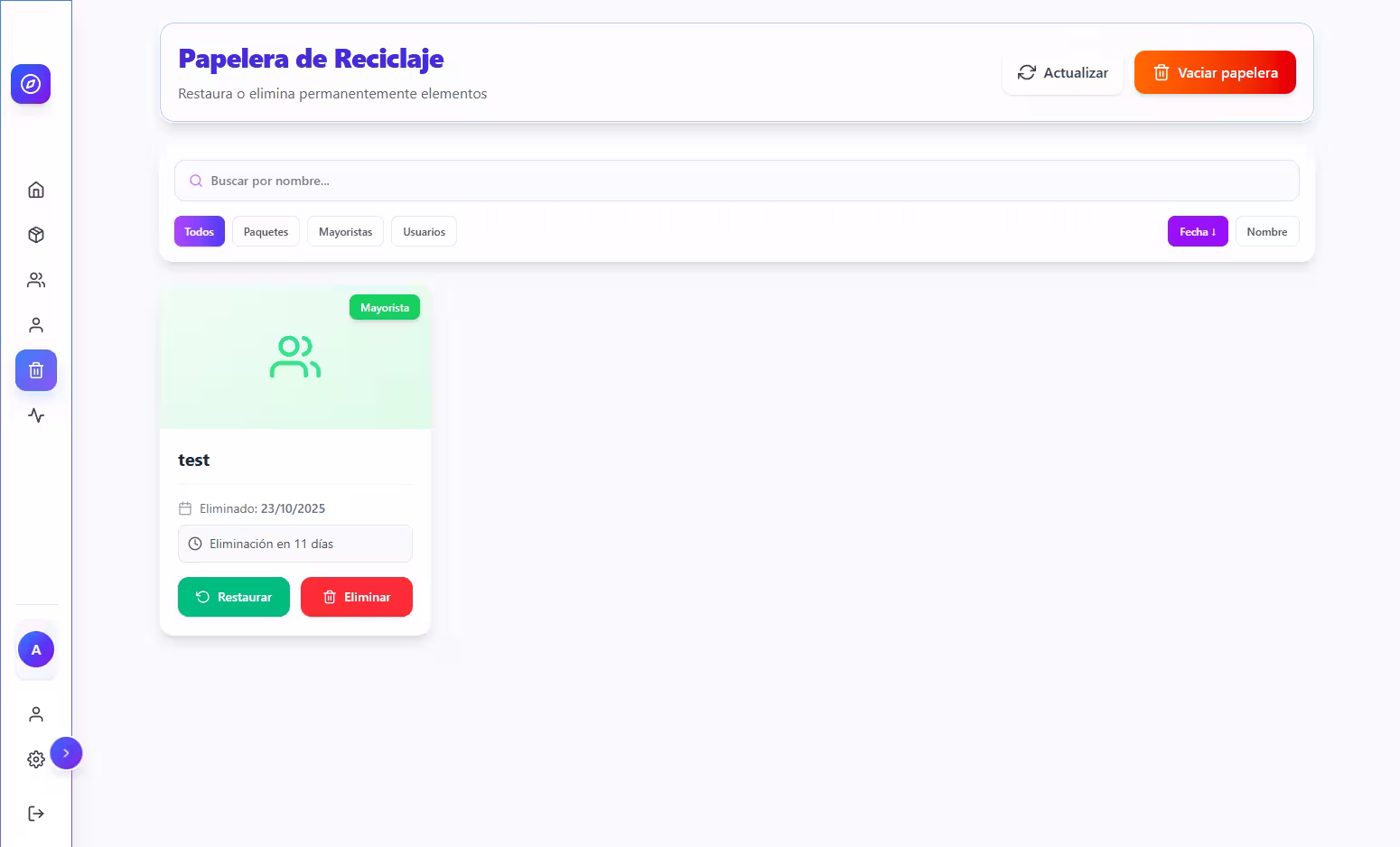 Sistema de papelera